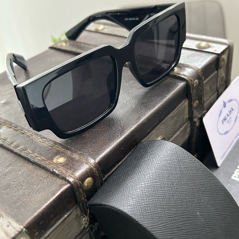 Prada Black Rectangular Frame Sunglasses with Dar… - image 9